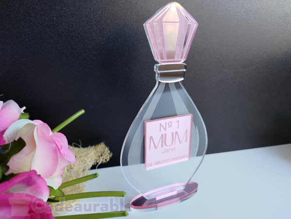 Mother's Day Stand (Acrylic) - No. 1 Mum Perfume Bottle (Personalisable)