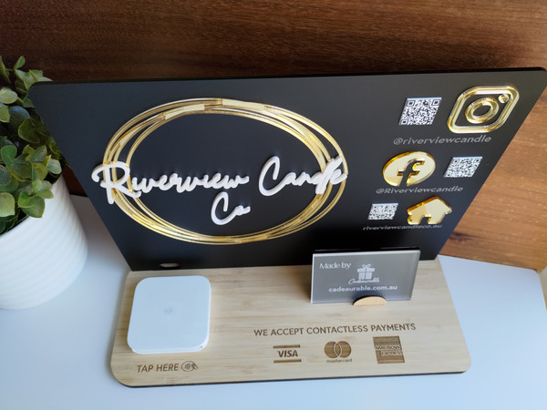 Solid Black - Square Reader, Social Media & Business Card Holder Stand (Acrylic & Wood) - Personalisable