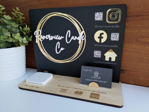 Solid Black - Square Reader, Social Media & Business Card Holder Stand (Acrylic & Wood) - Personalisable