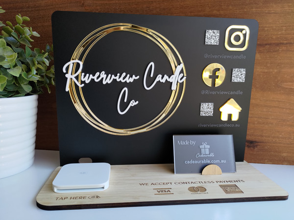 Solid Black - Square Reader, Social Media & Business Card Holder Stand (Acrylic & Wood) - Personalisable