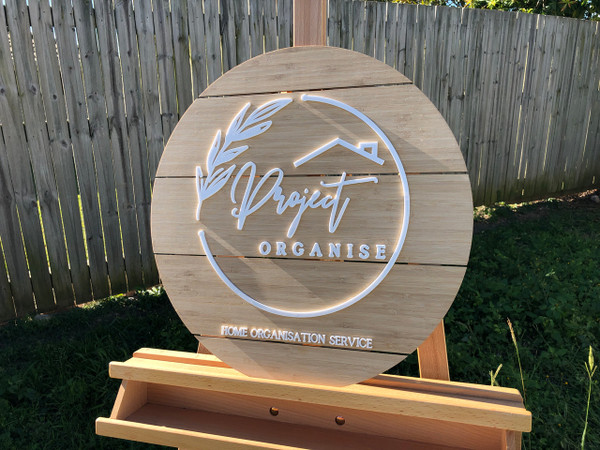 Shiplap Style Business Logo Disc Sign - (Wood & Acrylic) -  Personalisable