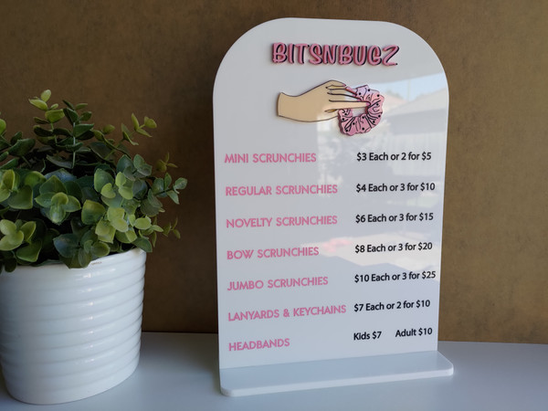 Engraved and Painted Price List (Solid Acrylic) -  Personalisable