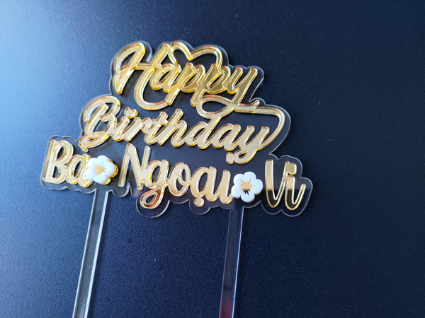 Cake Topper (Acrylic) - Happy Birthday Name - Double-layered