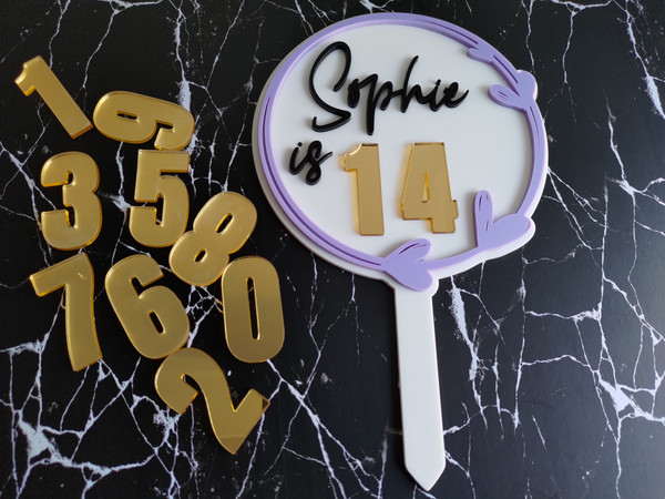 Interchangeable Cake Topper (Acrylic) - Floral Themed - Personalisable