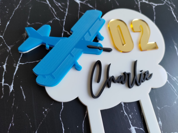 Interchangeable Cake Topper (Acrylic) - Plane Themed - Personalisable