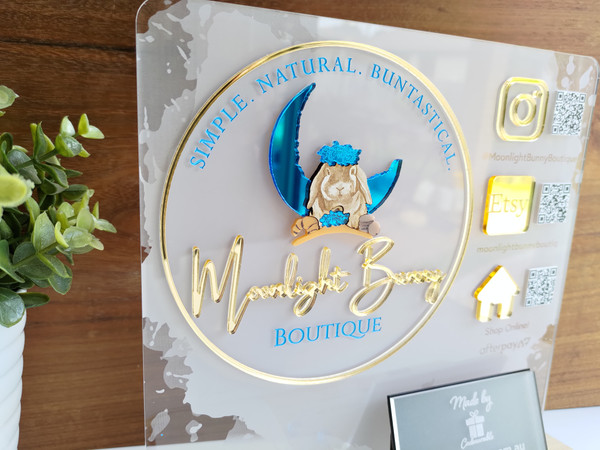 Logo Display Social Media & Square Reader Holder Stand (Wood & Acrylic) -  Personalisable