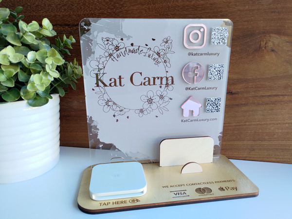 Logo Display Social Media & Square Reader Holder Stand (Wood & Acrylic) -  Personalisable