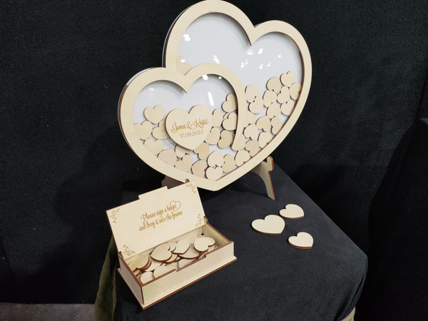 Wedding Guest Book Alternative (Wood & Acrylic) - Double Hearts