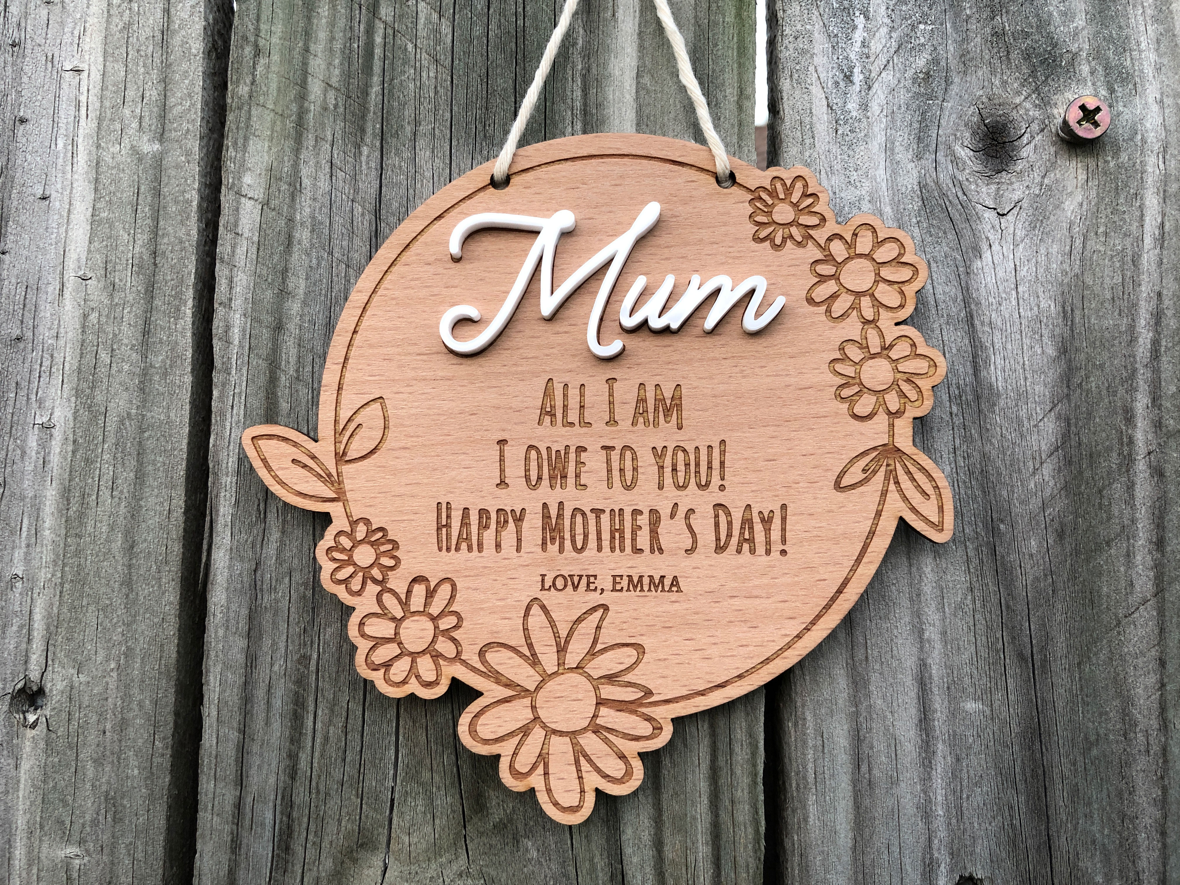 Floral Mother's Day Sign (Wood) Personalisable