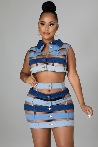 STRAPPED FOR LOVE DENIM TOP