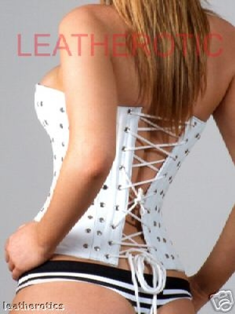 Gothic Bridal White Leather Corset Overbust Steel Studded Top