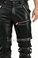 Men's Soft Leather Cowhide Belted Trousers - Details