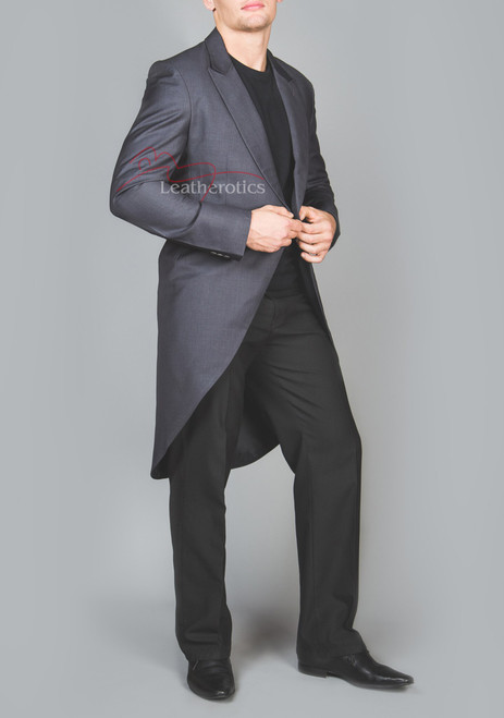 Men's grey formal cotton tailcoat, front view