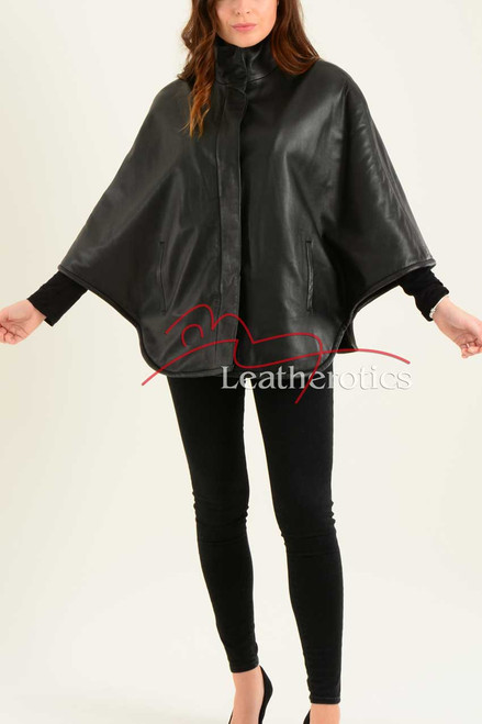 Ladies Fine Leather Cape With Fur Lining 1
