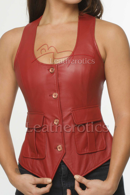 Red Leather Vest - front Red Leather Vest - front