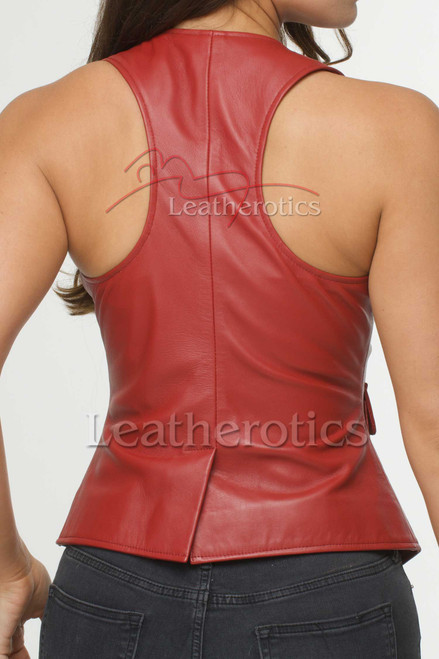 Red Leather Vest - back Red Leather Vest - back