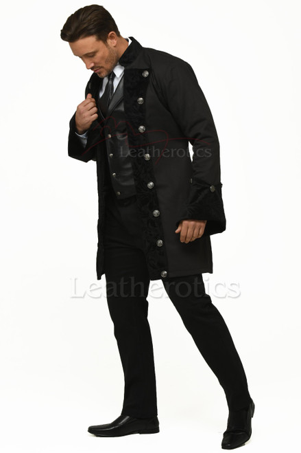 Victorian Style Coat Black Cotton Jacket - side Victorian Style Coat Black Cotton Jacket - side
