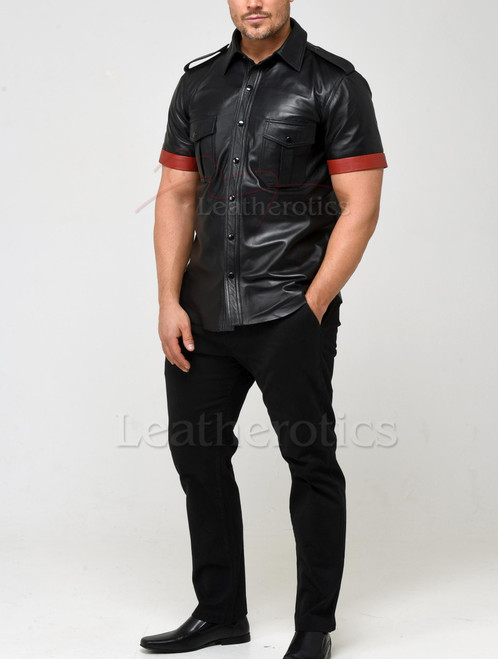 Mens Leather Short Sleeve Shirt RB Mens Leather Short Sleeve Shirt RB
