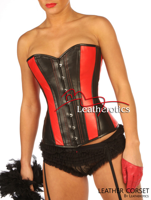 Leather Red and Black Corset - front