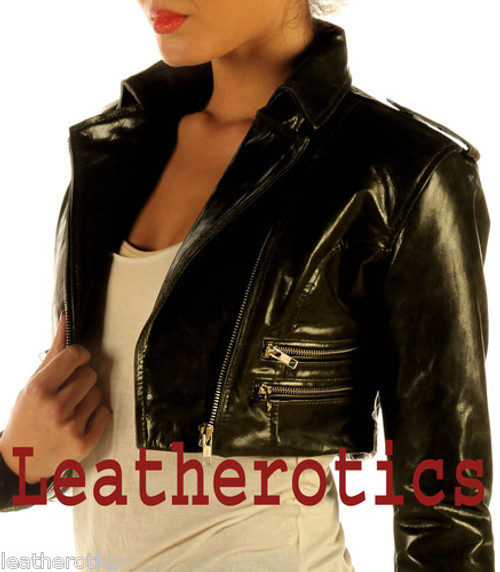 Ladies Leather High Waisted Short Jacket M85