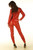 Red leather full body catsuit, back view