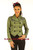 Ladies green paisley tailcoat jacket with double breasted front, front