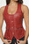 Red leather vest top with button front and flap pockets, front close-up