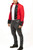 Men's red cotton military style jacket with black brocade trim, side