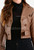 Classic brown leather cropped jacket front view , trench