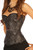 Blackish grey brocade overbust corset with lace necklace, front view