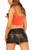Black low waist leather micro mini skirt, back view