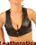 Ladies black short leather crop top with V neck, front view
