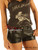 Black jeans style leather hot pants for women, front view