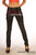 Women's black skinny leather jeans with 5 pockets, front view