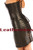 Black leather steel boned corset dress with side lacing, side view