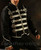 Men's short black cotton military jacket with silver braid frogging, front