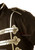 Men's black cotton military jacket, close-up of silver frogging and epaulette