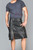 Men's black full grain leather kilt with cargo pockets, front view