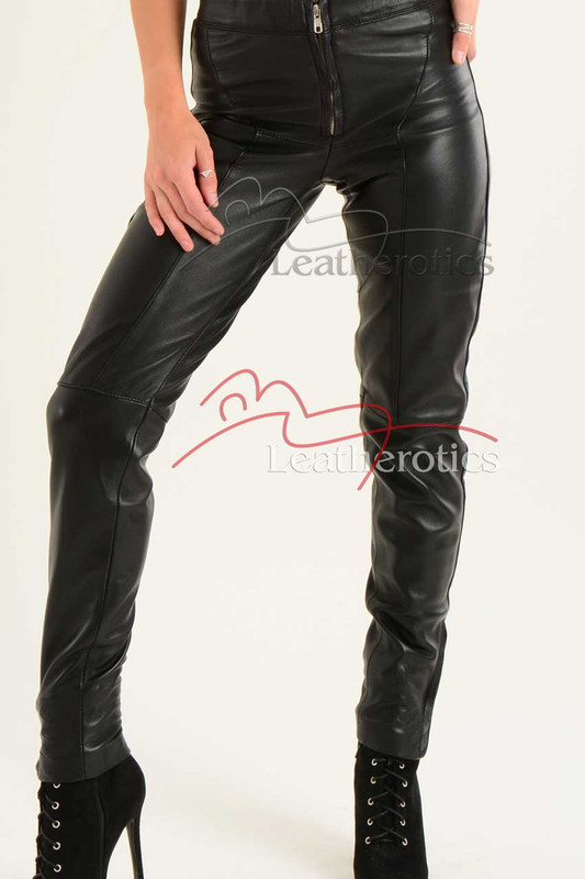 Custom made to measure service for  Leather fitted pants - details