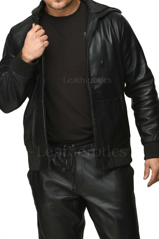Leather Hoodie And Trousers Set