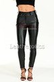 Tight leather trousers with ankle zipper