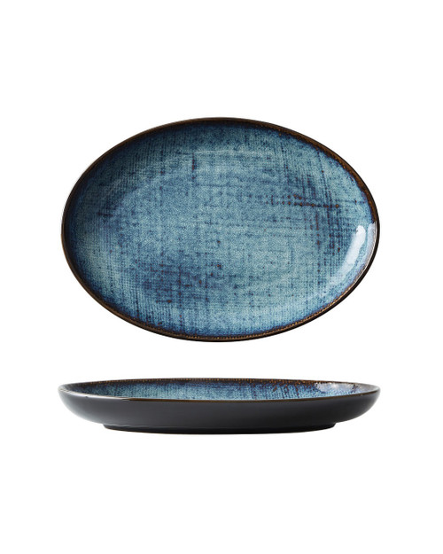 Knit Denim Oval Dinner Plate/Serving Plate for 2 to 3 Persons 10.75 in.