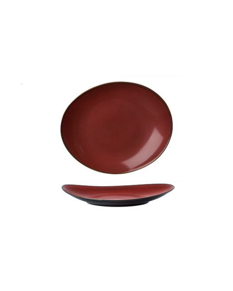 Rustic Crimson Ovalish Bread Bun/ Cake/ Cocktail Plate 7.25 in.