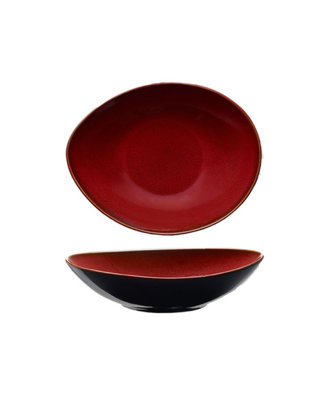 Rustic Crimson Ovalish Shallow Serving Bowl for 4 to 6 Persons 9 in.