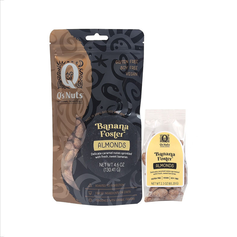 Banana Foster Almonds small and large together