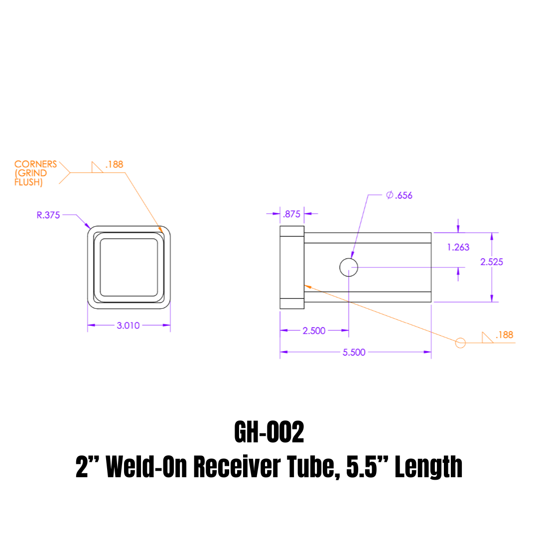 Weld-On Receiver Tube (GH-002)