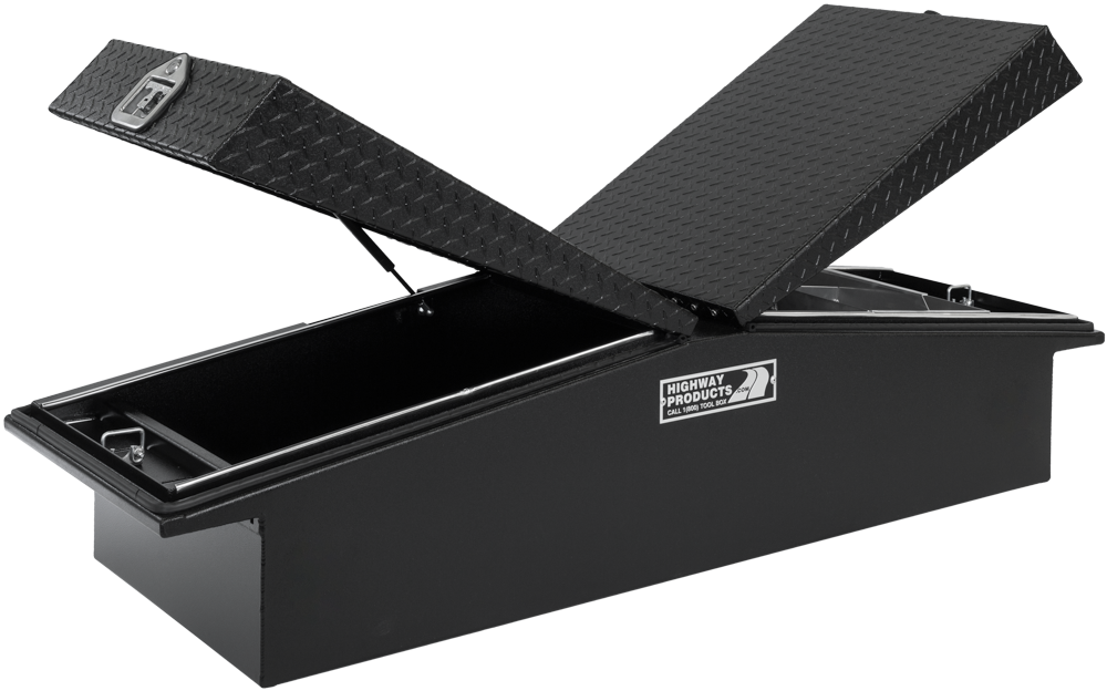 71 X 16 X 23 GULL WING TOOL BOX WITH SMOOTH BLACK BASE, BLACK DIAMOND PLATE LID — primary image