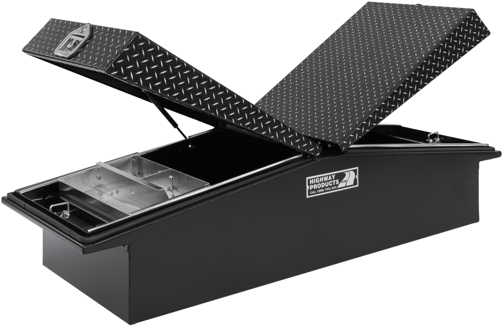 71 X 16 X 23 GULL WING TOOL BOX WITH SMOOTH BLACK BASE, LEOPARD LID, NO BOWEYES — primary image