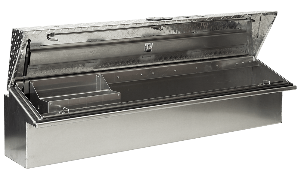 65 X 16 X 16 LOW SIDE TOOL BOX WITH SMOOTH ALUMINUM BASE, DIAMOND PLATE LID
