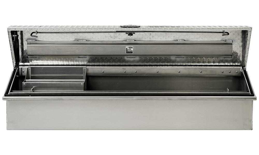 65 X 16 X 16 LOW SIDE TOOL BOX WITH SMOOTH ALUMINUM BASE, DIAMOND PLATE LID